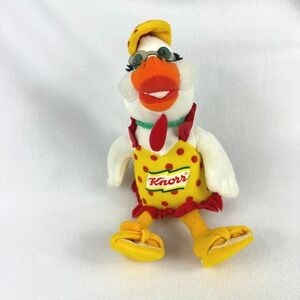 Vintage Knorr Advertising Chicken White Green Apron Plush Toy Beanie 9"